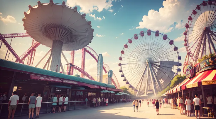 The image of the amusement park with many people and many high-rise buildings is really sharp