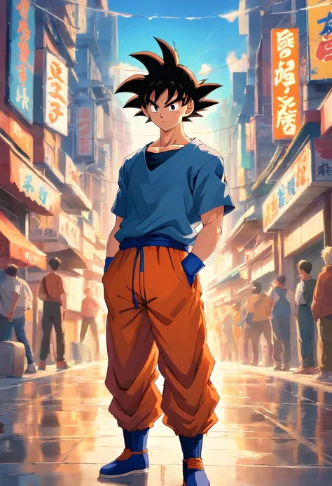 Son Goku, masculino, Dragon Ball Z, estilo de roupas streetwear, detalhes perfeitos