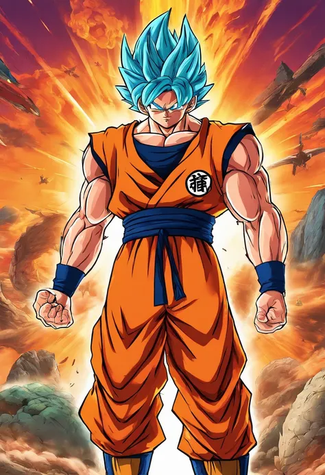 (best quality,4k,8k,highres,masterpiece:1.2), ultra-detailed, realistic:1.37, Son Goku, masculine, Dragon Ball Z, vibrant colors, dynamic poses, intense battles, iconic transformations, dramatic lighting, energy effects, muscular physique, spiky hair, dete...