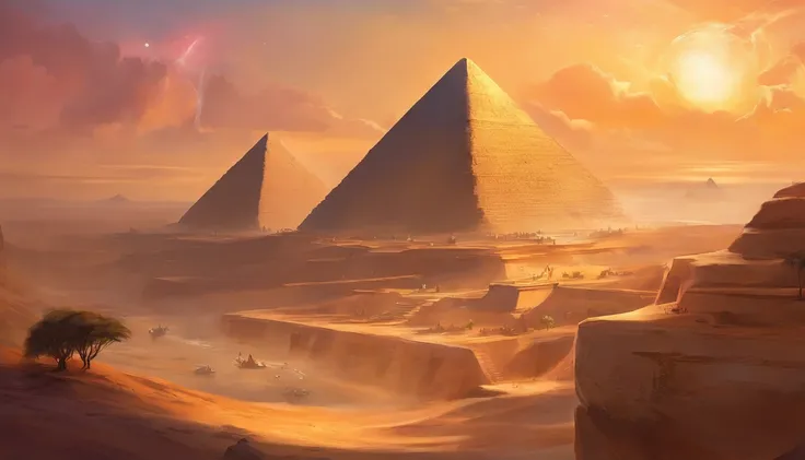 absurderes, Best Quality,Ancient Egypt,Pyramids,Faraway view