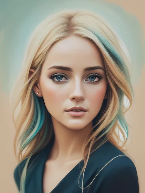 um close up de uma mulher com cabelos longos e olhos azuis, retrato colorido, retrato pintado centrado no lado, retrato colorido detalhado, in illustration style digital, arte do photoshop, pintura realista da menina bonito, estilo de arte fotorrealista, f...