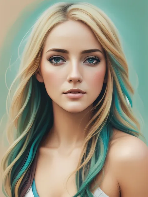 um close up de uma mulher com cabelos longos e olhos azuis, retrato colorido, retrato pintado centrado no lado, retrato colorido detalhado, in illustration style digital, arte do photoshop, pintura realista da menina bonito, estilo de arte fotorrealista, f...