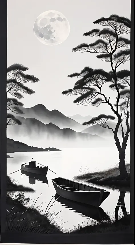 ink and watercolor painting，Draw on rice paper，Use thick, Light ink to create shading variations and layers，Choose the right ink color，Such as deep black、Thick gray、Light coffee, etc，Express different situations and atmospheres，Control the gradient and tra...