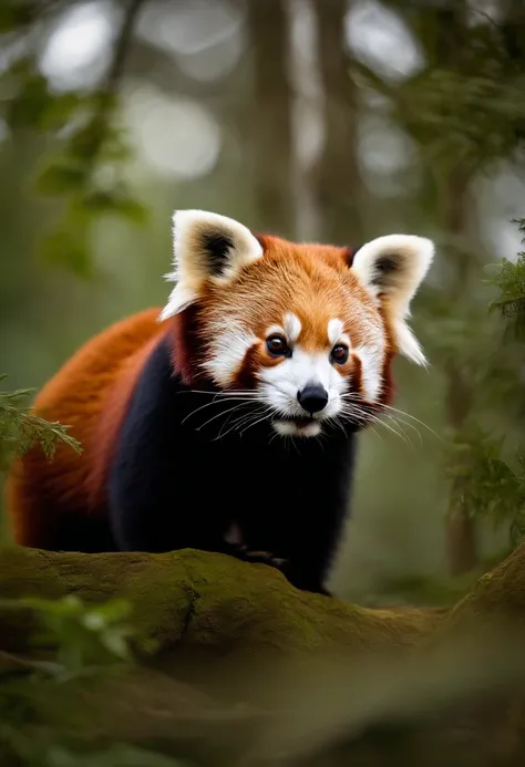 lesser panda，Photoreal，Standing red panda，Red panda looking for food，4K