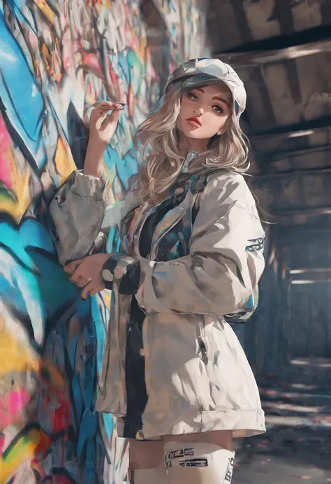 (best quality), masterpiece, extremely detailed CG uniform 8K illustration, high color, extremely high color saturation, all colors deepened, paint, graffiti art, center composition, extremely detailed light and shadow, graffiti wall, wall painted bright, ...