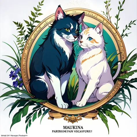 top-quality、top-quality、logo mark、stamp、Geometric pattern、vector-art、High-quality illustrations by Alfons Mucha、​masterpiece(Furry、furry anthro)florals、Pixel art、One Cat