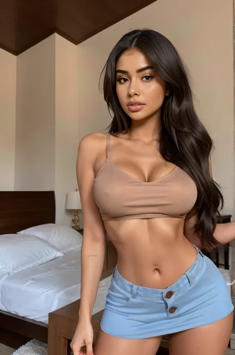 araffed woman in a tshirt and mini skirt, nipple, violet myers, instagram model, tanned ameera al taweel, demi rose, madison beer, gorgeous latina face, portrait sophie mudd, attractive girl, angelawhite, portrait of demi rose, mia khalifa, 20 years old, p...