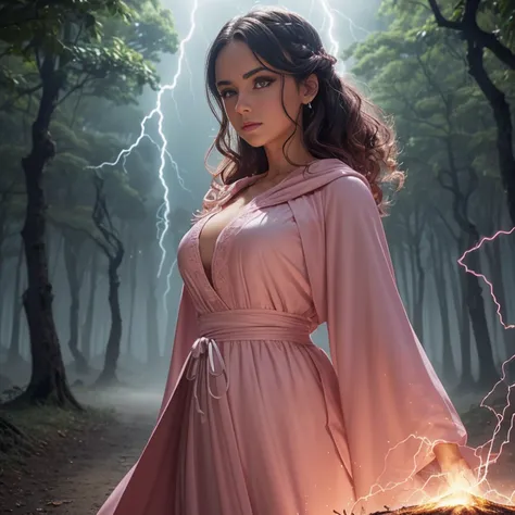 A woman in a light pink dress standing in a cherry forest, Artgerm, paisagem realista, Artgerm detalhado, olhos perfeitos, rosto perfeito, Ultra Detalhado, tiro de corpo inteiro, (Skindentation: 1.5), realista, realista, (obra-prima: 1.5), arte conceitual,...