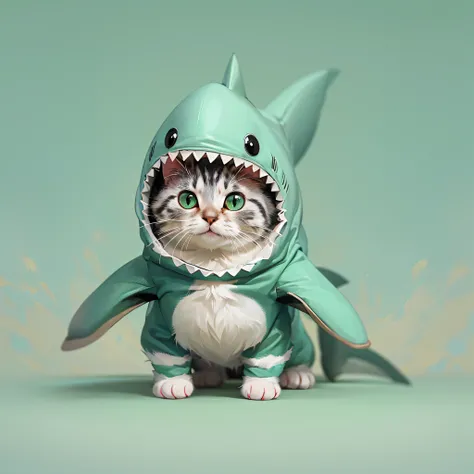 Cute cat, standing, cute, wearing a shark costume