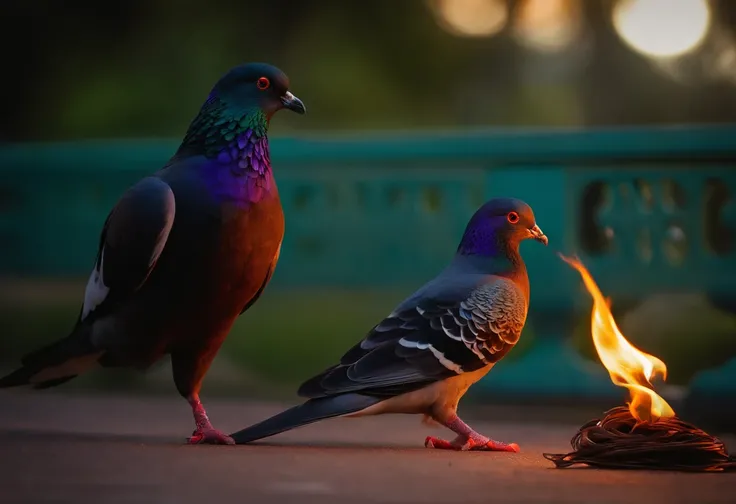 The torch is tied to the pigeons ankle.