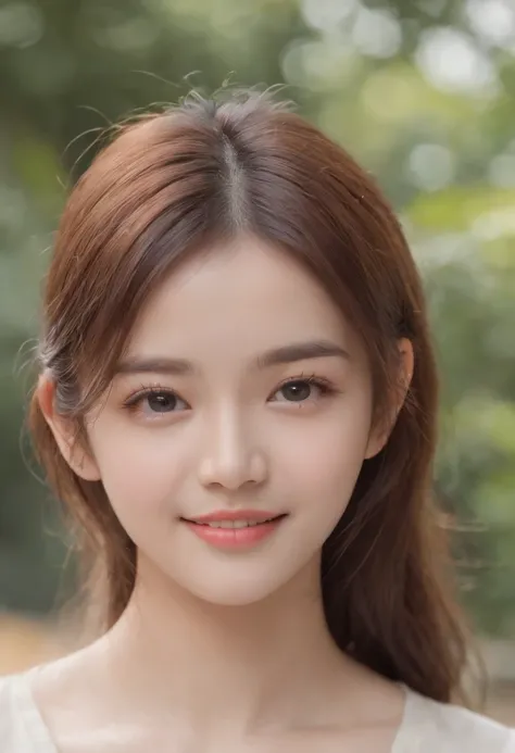 female high-school student、selfee、Best image quality and ultra-high resolution、Images become more realistic (Realism: 1.4), make the face blush, Cute, the details show the face smile,the beach、A smile that showed teeth、The upper part of the body