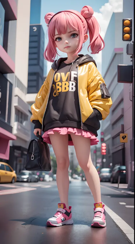 3d toy, IP, cyberpunk style, full bodymodel of little girl with colorful clothescap, best quality, c4d, blender, 3d modeltoy, full body, looking at the audiencesuper detail,clean background, popmarket ip, mockup blind box, brightcolors, street style, high ...