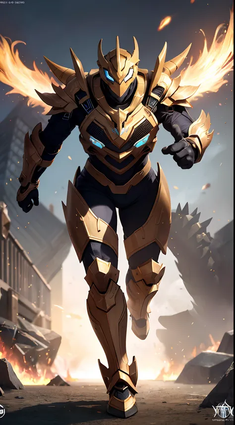 A high-tech combat armor suit inspired by Godzilla concept, GOLDEN DRAGON concept biotech battle armor, (Natural light, professional lighting:1.2, cinematic lighting:1.5, best shadow), (masterpiece:1.5), high definition, best quality, ultra-detailed, extre...