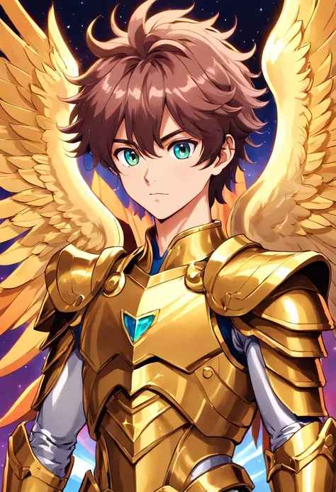 Character designer 16 year old boy wearing Pegasus armor ( saint seiya) cabelos curtos de penteados para cima