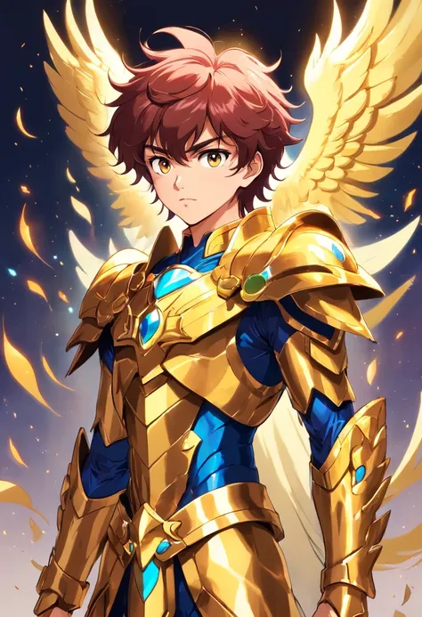 Character designer 16 year old boy wearing Pegasus armor ( saint seiya) cabelos curtos de penteados para cima