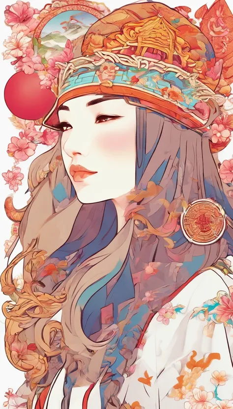 (White background:1.4),(Silhouette of a girls head, Eyes closed, colorfull long hair, Oriental elements)，(Chinese illustration:1.3，paper art:1.3, Quilted paper art:1.2),( reasonable design, Clear lines, High sharpness,Best quality, Very detailed, Masterpie...