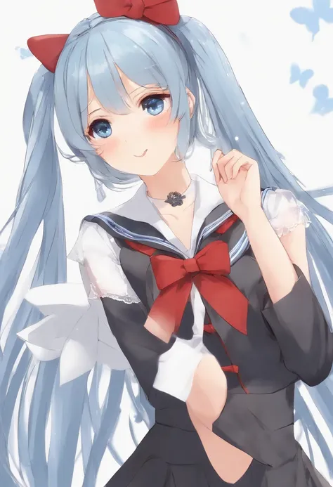 kamisato ayaka (springbloom missive), kamisato ayaka, official alternate hairstyle, official alternate costume, blunt bangs, butterfly hair ornament, hair flower, blue dress, grey eyes, light blue hair, mole under eye
Heytea (School Uniform)
kamisato ayaka...