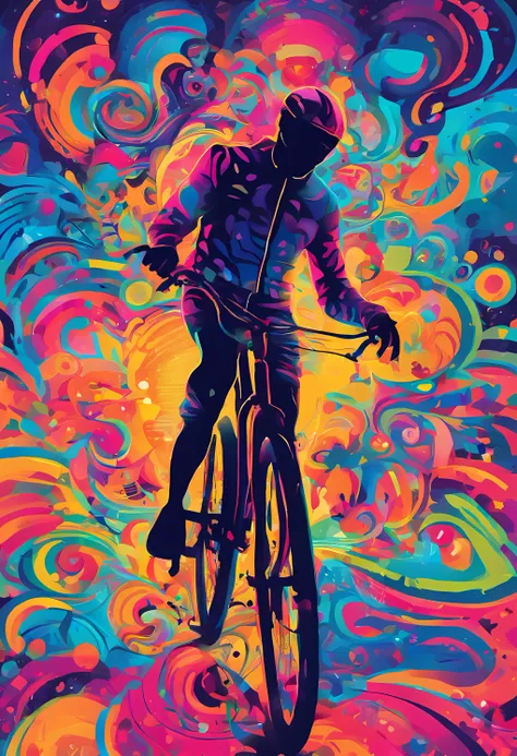 uma homem com uma traje de ciclismo, de cor azul e preto, traje de cor azul mesclado com preto, neon e cocar , arte transgressora, foco nítido, 8 mil, octan render , cores saturadas, pastels colors