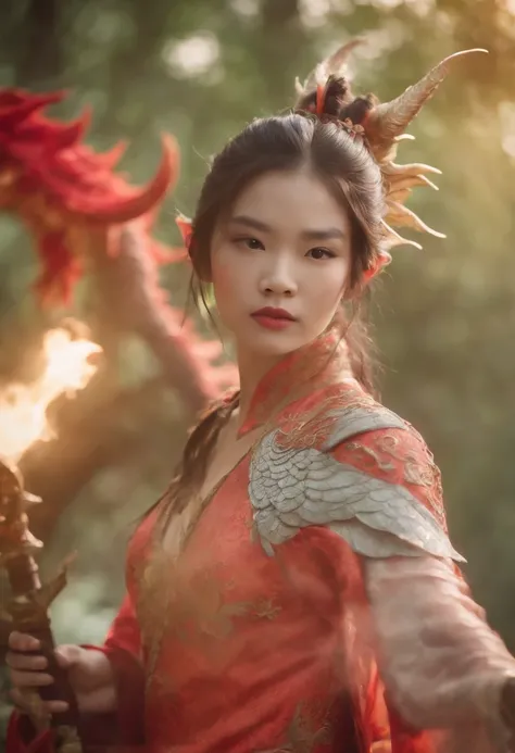 The Chinese dragon fairy holds the sword