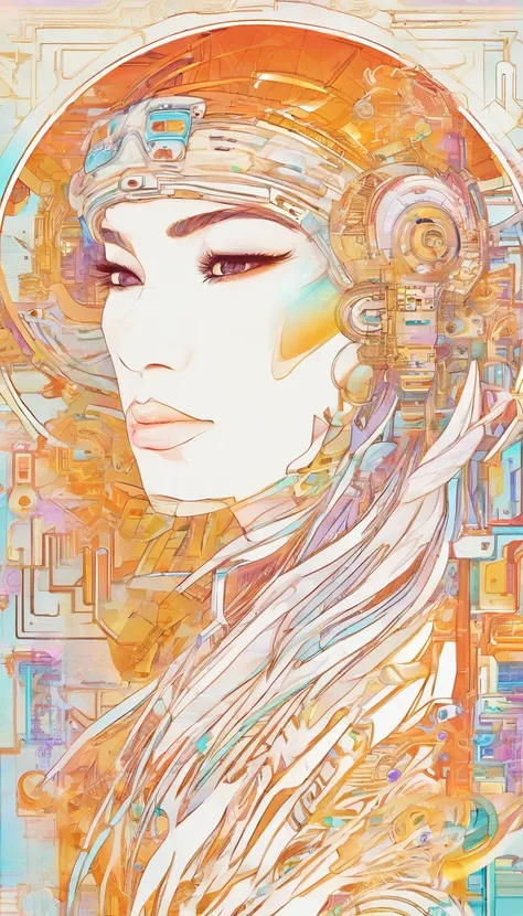 (White background:1.4),(Silhouette of a girls head, Eyes closed, colorfull long hair, Oriental elements)，(Chinese illustration:1.3，paper art:1.3, Quilted paper art:1.2),( reasonable design, Clear lines, High sharpness,Best quality, Very detailed, Masterpie...