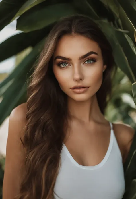 menina sexy com olhos verdes, Retrato Sophie Mudd, cabelos castanhos e olhos grandes, selfie de uma jovem mulher, Olhos do quarto, Violeta Myers, sem maquiagem, maquiagem natural, Looking directly at the camera, Rosto com ArtGram, maquiagem sutil, Impressi...