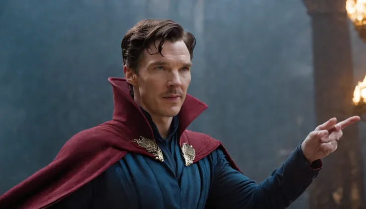 Benedict Cumberbatch is Doctor Strange on a crown and a crown on his head, Doctor Strange as the new King of Great Britain, Doutor Estranho vestindo um manto real, com cetro e coroa, Doutor Estranho usando uma coroa e terno, Deus salve a rainha!!!, vestind...