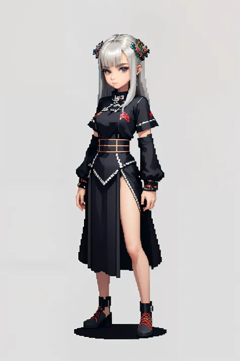 (master-piece, top-quality, beste-Qualit), pixel, pixel art, 1girls, full,Wear a set of 2 pieces....,silver-haired