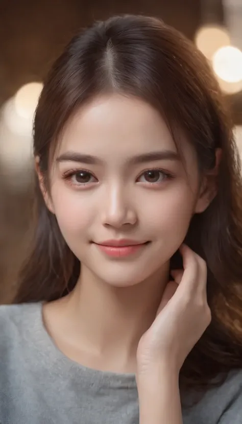 female high-school student、selfee、Best image quality and ultra-high resolution、Images become more realistic (Realism: 1.4), make the face blush, Cute, the details show the face smile,