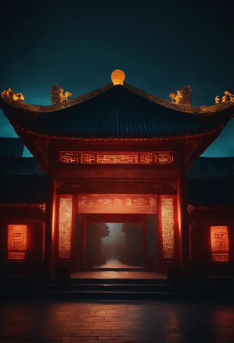 Scenery in ancient China with neon lights