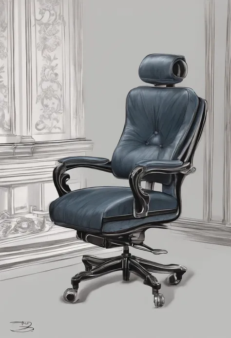 Ergonomic chair，handpainted，a sketch，greys，Lateral face