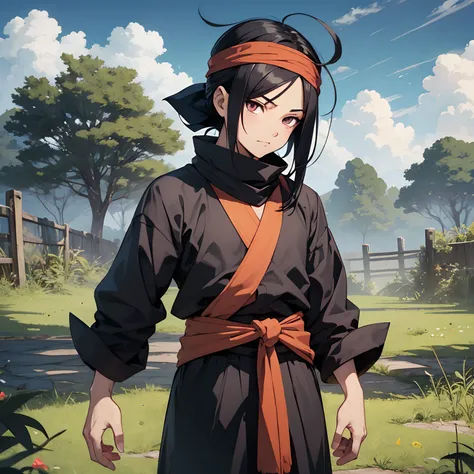 Campo Profundidadede, personagem original masculino, um ninja, cabelo preto vermelho Vetorial, bandana de Kumogakure, Vila Oculta da Nuvem, Itachi Uchiha, Itachi Susanoo, 2D Hyper-manga, Facing the camera squarely, corpo inteiro, estilo fogo, esfera de fog...