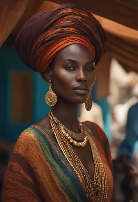 close-up of arab black African Hausa WOMAN of ancient times, very realistic , cheveux noirs avec turban, Texture naturelle de la peau, 24 mm, Textures 4k, soft cinematic light, Photo brute, photorealism, photoreallistic, complexe, elegant, highly detailed,...