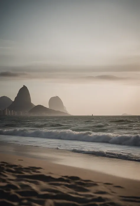 cinematographic image of Rio de Janeiro beach, Cristo Redentor e mar com ondas