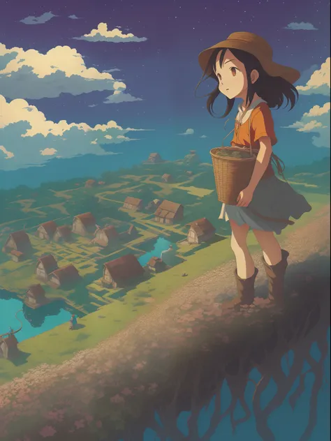 shes just a simple girl working on a farm. she lives in hard times., its the dark ages. , crazy world, floating islands, cloud castle, (best quality:1.3), (highres:1), (detailed:1.3), (incredible:1.3), (perfect:1.3), (perfection:1.3), (volume cover art:0),...