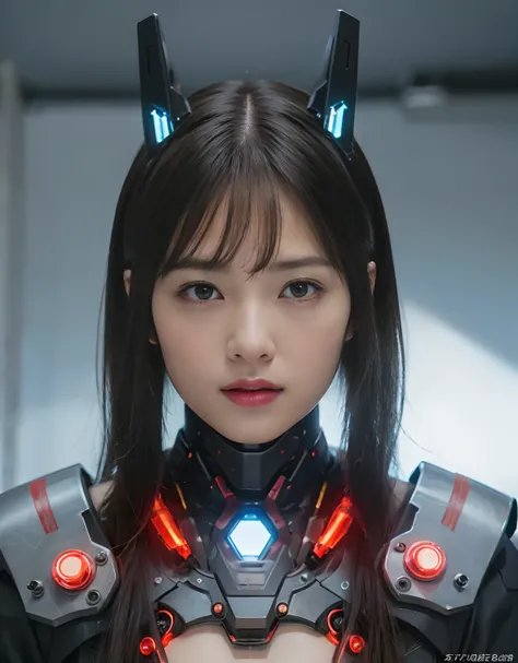 (1 Mechanical Girl)、top-quality、​masterpiece、超A high resolution、(Photorealsitic:1.4)、Raw photo、女の子1人、Golden hair、glowy skin、(((1 Mechanical Girl)))、（LED Lamp Mechanical Helmet）、(Small LED)、((super realistic details))、portlate、globalillumination、Shadow、octa...