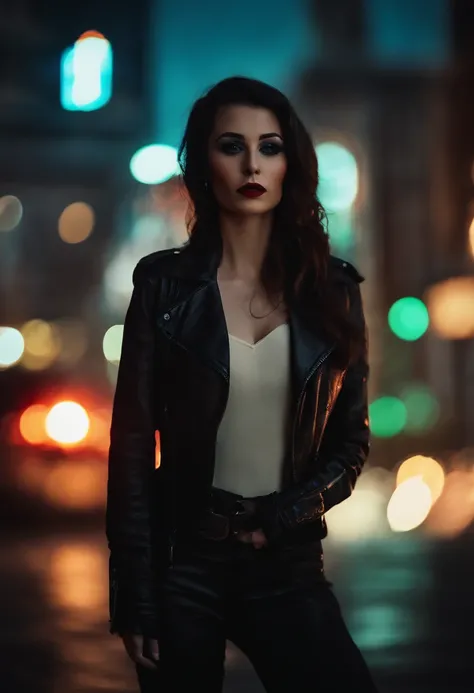 snuff dark killer in the style of cyberpunk noir photograph moody PERFECT LIPS Bokeh city in the background looking like Dark City the movie Neuromancer Los Angeles Cyberpunk end of the world nukes going on the background bokeh taken like a realistic photo...