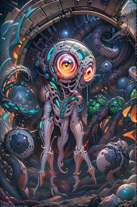 one eyed，main body：alien monsters，wreak havoc on an unknown planet，exudes an aura of terror。
enviroment（background with）：unknown...