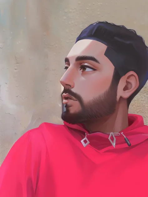 arafed man in a red hoodie looking up at something, very very low quality picture, ahmad merheb, profile shot, mohamed reda, ismail, emad mostaque, face picture, sayem reza, amr elshamy, around 1 9 years old, frontal picture, about 3 5 years old, red faced...