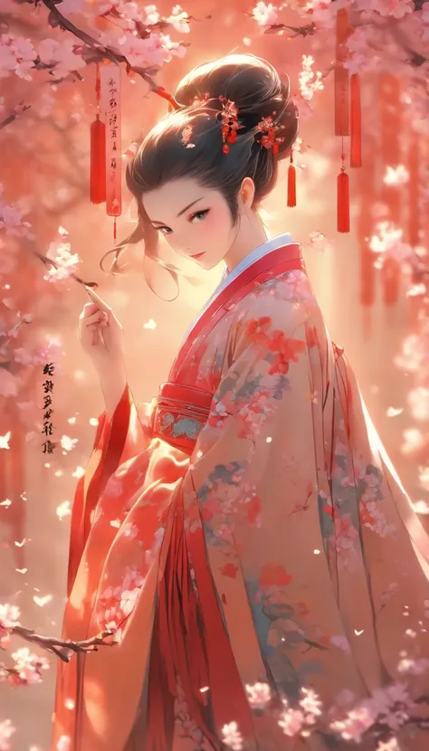 China-style，Chinese ink style，Smudge，clubs，Hanfu beauty standing among plum blossoms，中景 the scene is，Full body like， highly detailed surreal vfx，China ink painting，oc rendered， - AR 16:9 --q 2 --s 1000