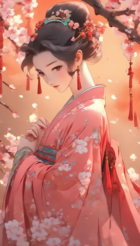 China-style，Chinese ink style，Smudge，clubs，Hanfu beauty standing among plum blossoms，中景 the scene is，Full body like， highly detailed surreal vfx，China ink painting，oc rendered， - AR 16:9 --q 2 --s 1000