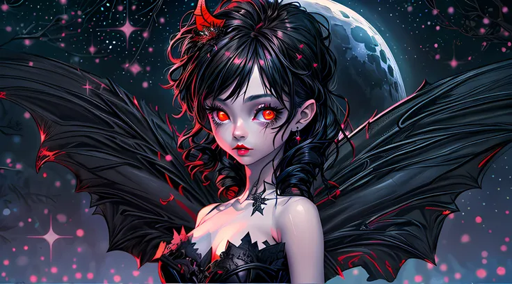 high details, best quality, 16k, masterpiece, best quality, (extremely detailed), full body, ultra wide shot, photorealism, dark fantasy art, gothic art, picture of a sexy beautiful female fairy standing under the starry night sky at the dark forest, full ...