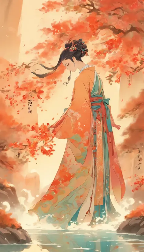 China-style，Chinese ink style，water ink，Smudge，Bluegrass，Hanfu beauty standing in the bluegrass，中景 the scene is，Full body like， highly detailed surreal vfx，China ink painting，oc rendered， - AR 16:9 --q 2 --s 1000