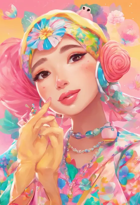 Design a striking advertisement where a Malay girl in hijab confidently showcases a vibrant range of lipsticks, each shade symbolizing a different facet of her personality and style, empowering viewers to embrace self-expression through makeup