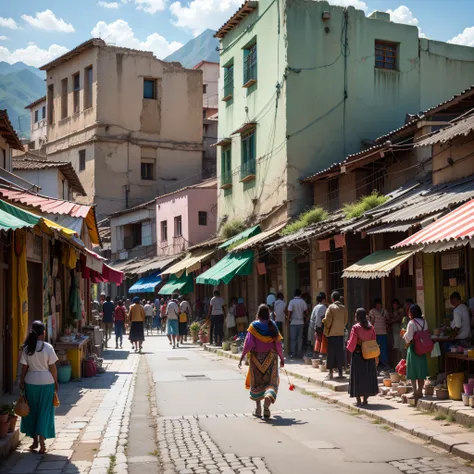 Bolivian street life, beautiful Inca streets, people walking, shopping, trading,  ((Best quality)), ((masterpiece)), (detailed: 1.4)