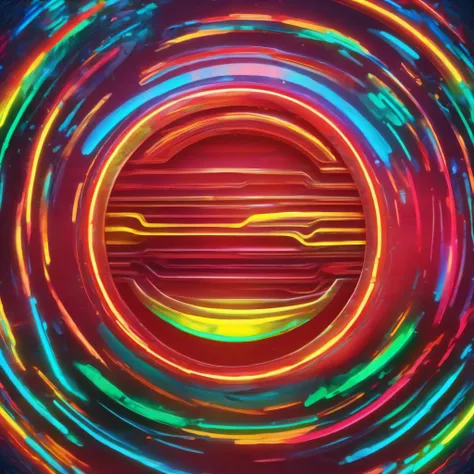 A simple circle logo nas cores vermelho neon, azul neon, amarelo neon e verde neon, with water and waves, arte vetorial, Arte de Fantasia, Pintura digital, fundo branco limpo, 8k, Efeito ArtStation