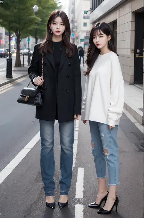 beautiful girl standing on the street full body details