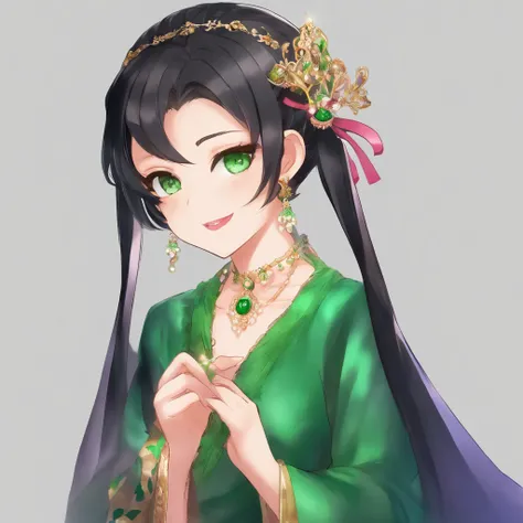 Green Long Grove, Long green gloves made of satin material, lipsticks, Japan woman smiling, Satin green long gloves,　emerald tiara, Green Pearl Necklace, verd s eyes, Green eyes, Long green gloves made of satin material, big breasts beautiful, Green Bridal...