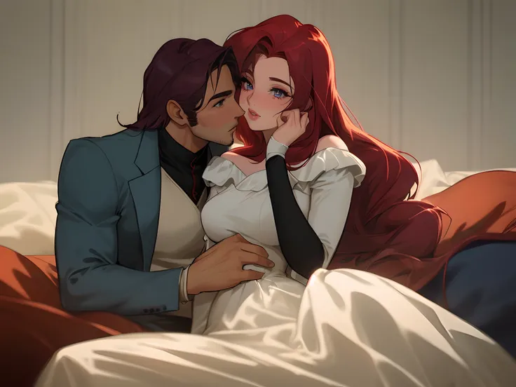 casal lindo, Arthur Morgan com barba, Jessica Rabbit redhead, romantico, beijo, sensual, disco Rigido, Estilo anime