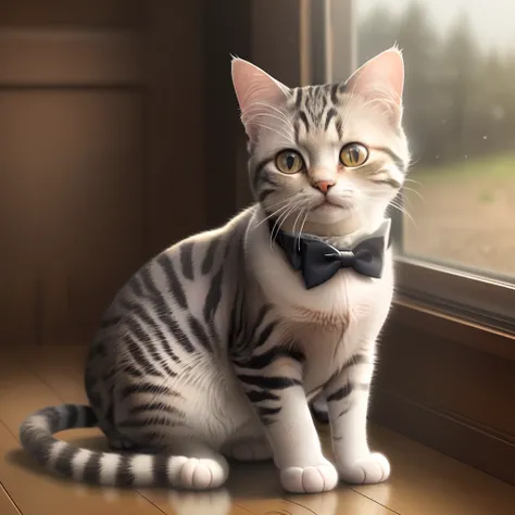 a beautiful lonely cat with bowtie