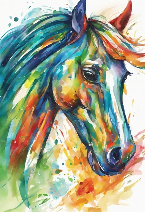 Retrato de um cavalo raro, 3d aquarela abstrata,fundo escuro,high resolution,alta qualidade,colorido,verde,vermelho,azul